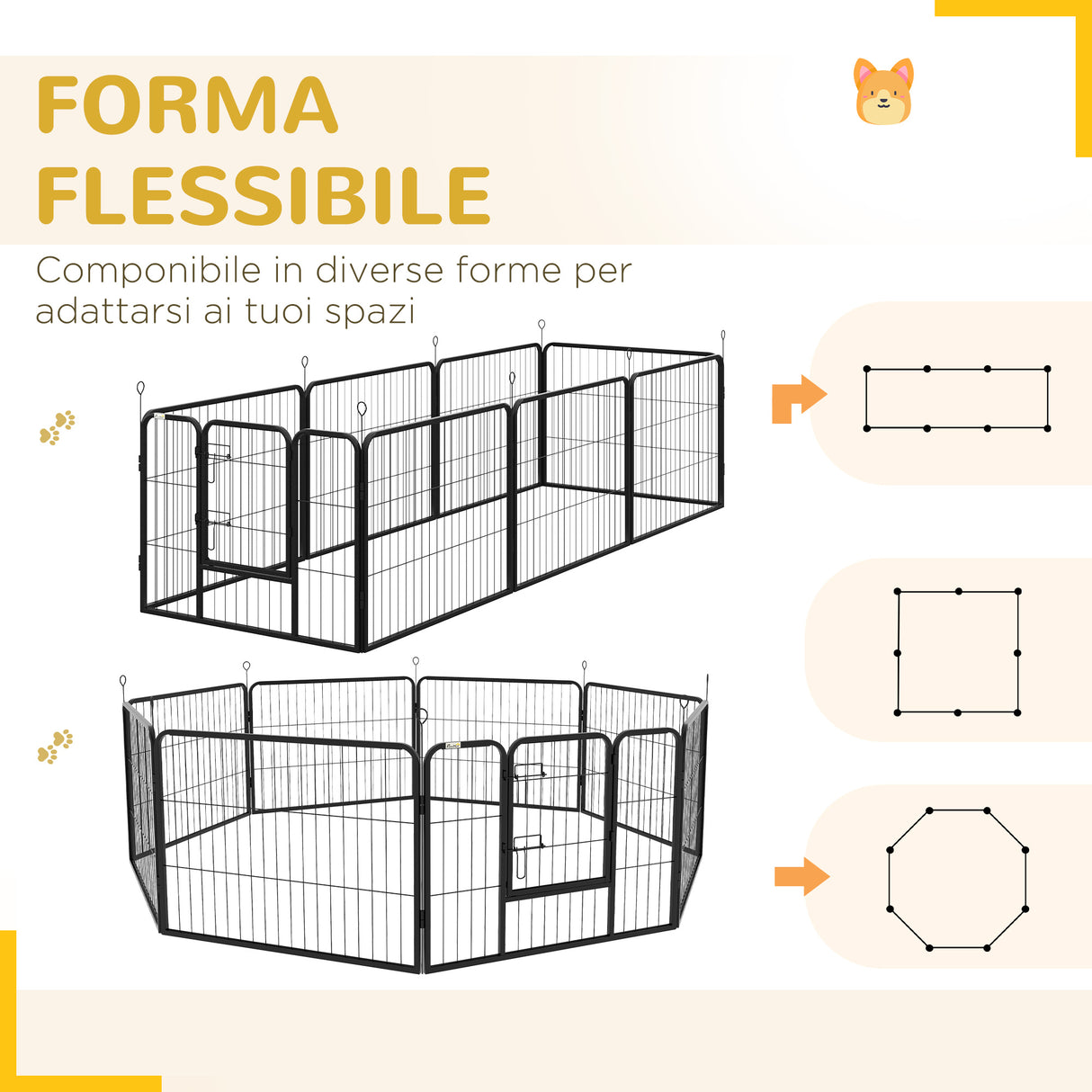easycomfort easycomfort recinto per cani a 8 pezzi modulabili per interno ed esterno in acciaio 80x60 cm nero