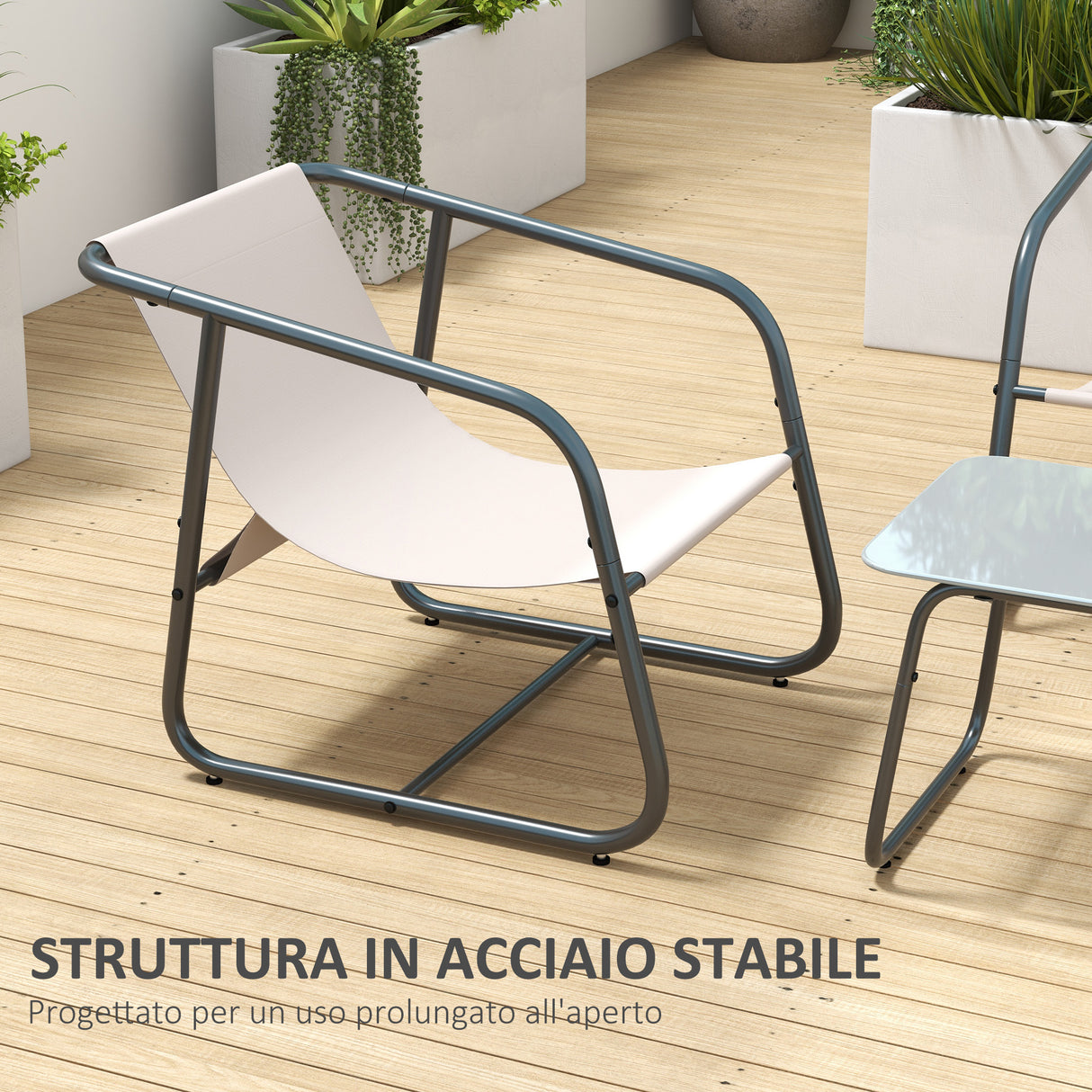 easycomfort easycomfort salotto da giardino con divanetto 2 poltrone e tavolino in acciaio e tessuto a rete crema