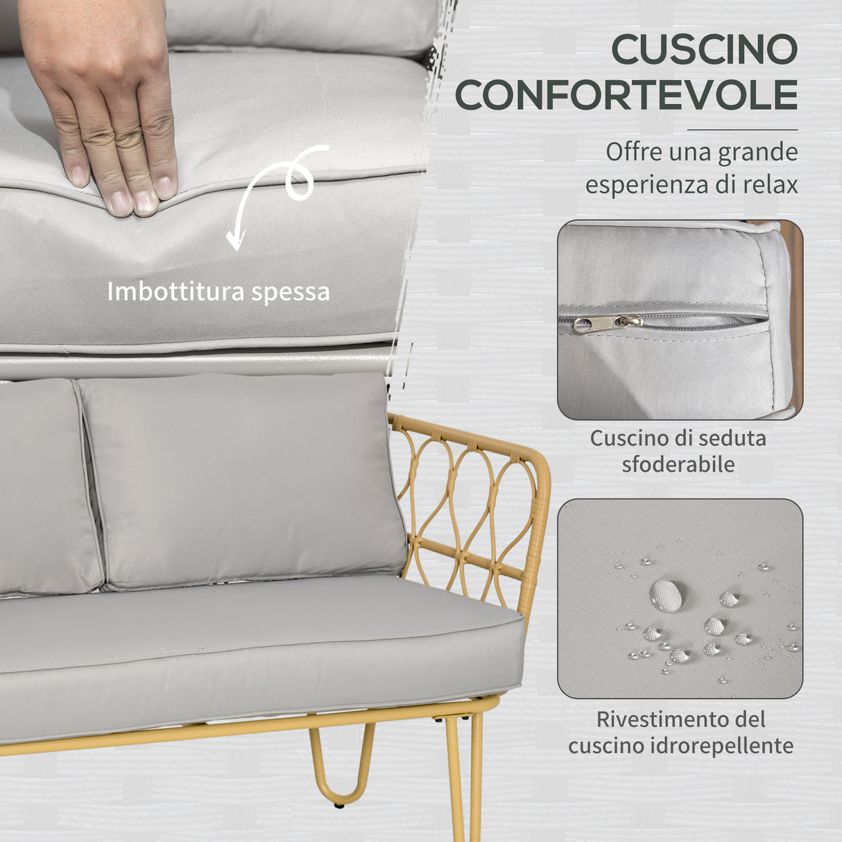 easycomfort easycomfort salotto da giardino in rattan stile boho con divano 2 posti 2 poltrone e tavolino con vetro