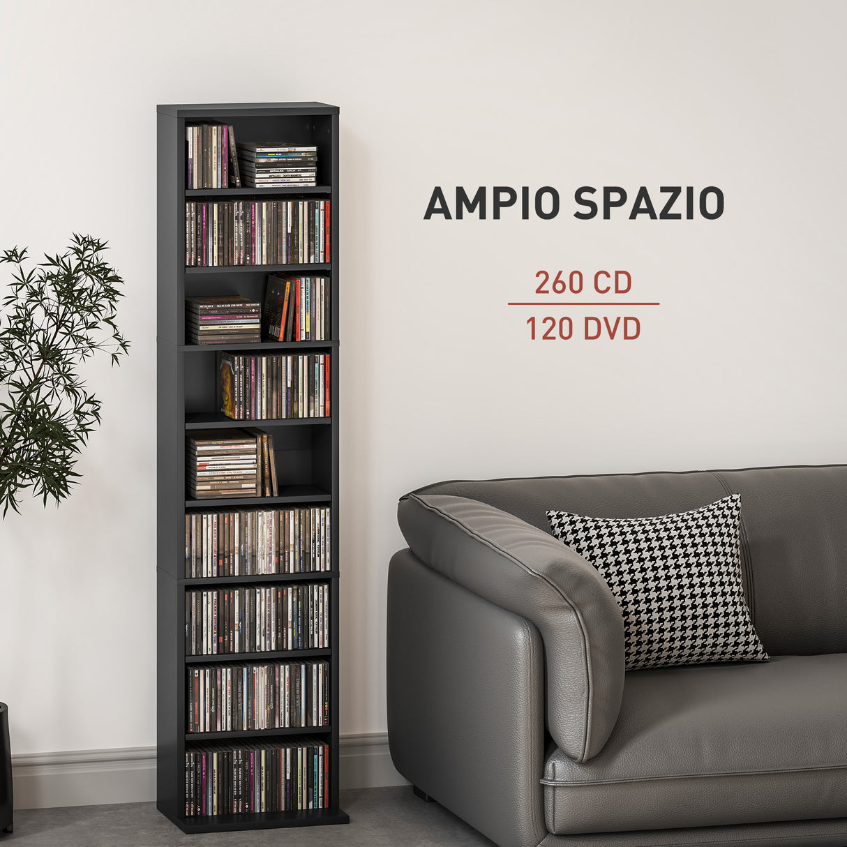 easycomfort easycomfort scaffale porta cd con 6 ripiani regolabili capacita di 260 cd120 dvd 33x24x140 cm nero