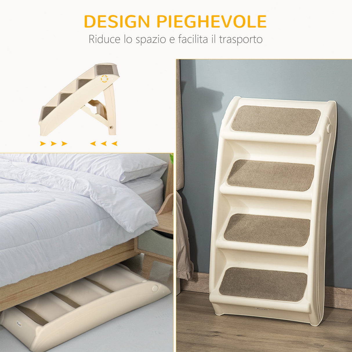easycomfort easycomfort scaletta per cani pieghevole con 4 gradini antiscivolo per animali fino 10kg beige