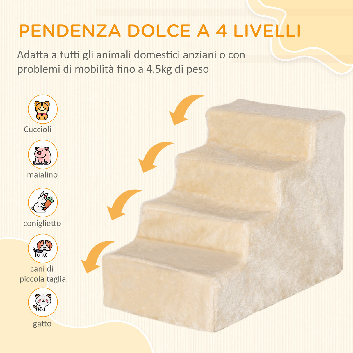 easycomfort easycomfort scaletta per cani portatile a 4 gradini in flanella sfoderabile e truciolato 60x35x44 cm beige