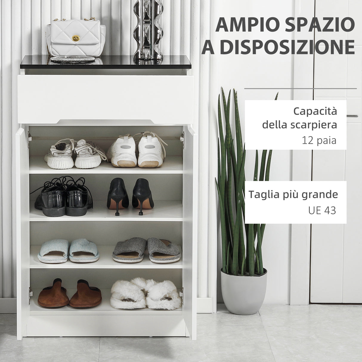 easycomfort easycomfort scarpiera slim da 12 paia max per ingressi con 3 ripiani regolabili e cassetto in truciolato bianco 60x32x100 cm