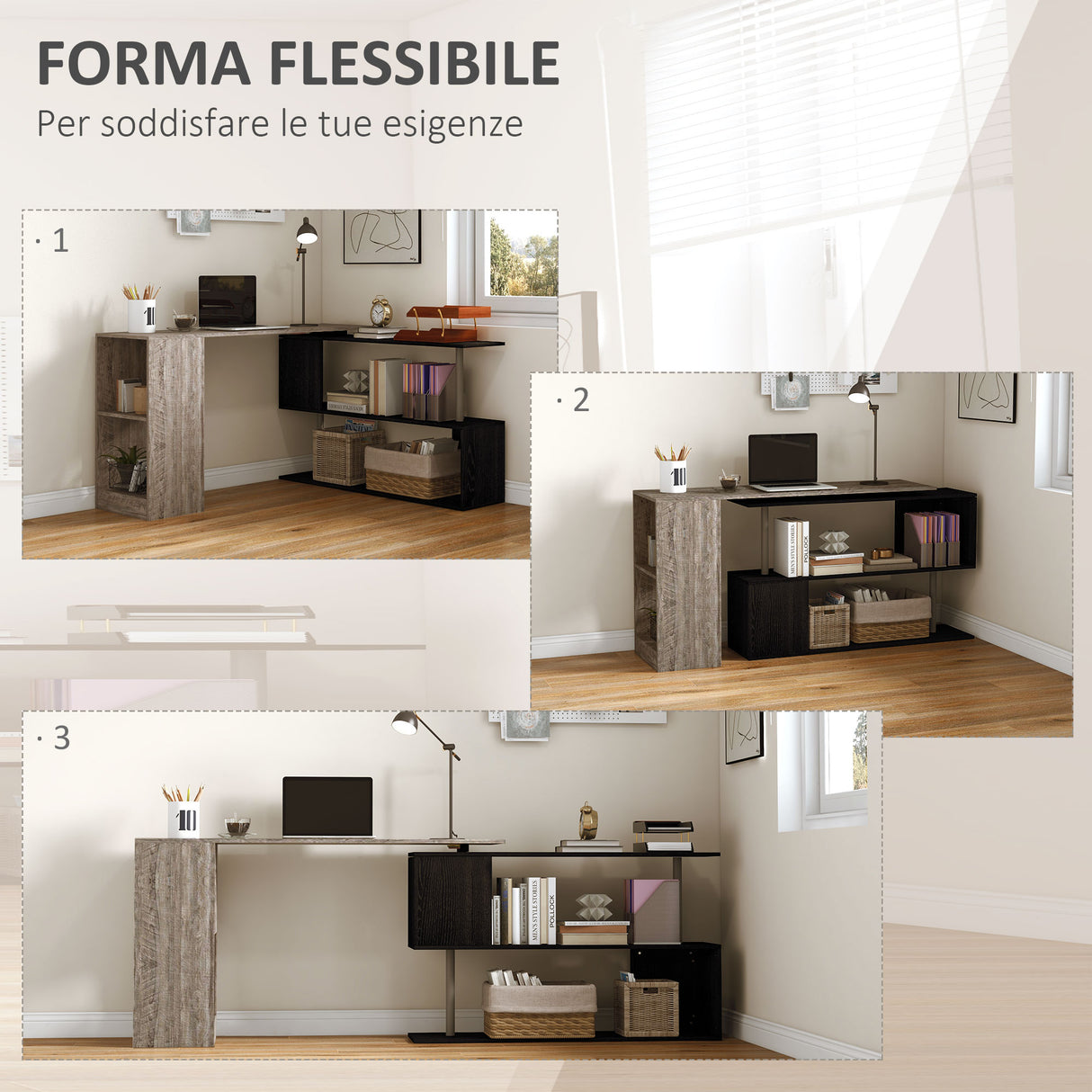 easycomfort easycomfort scrivania angolare salvaspazio con ripiano a s in legno 140x120x78 cm grigio effetto legno