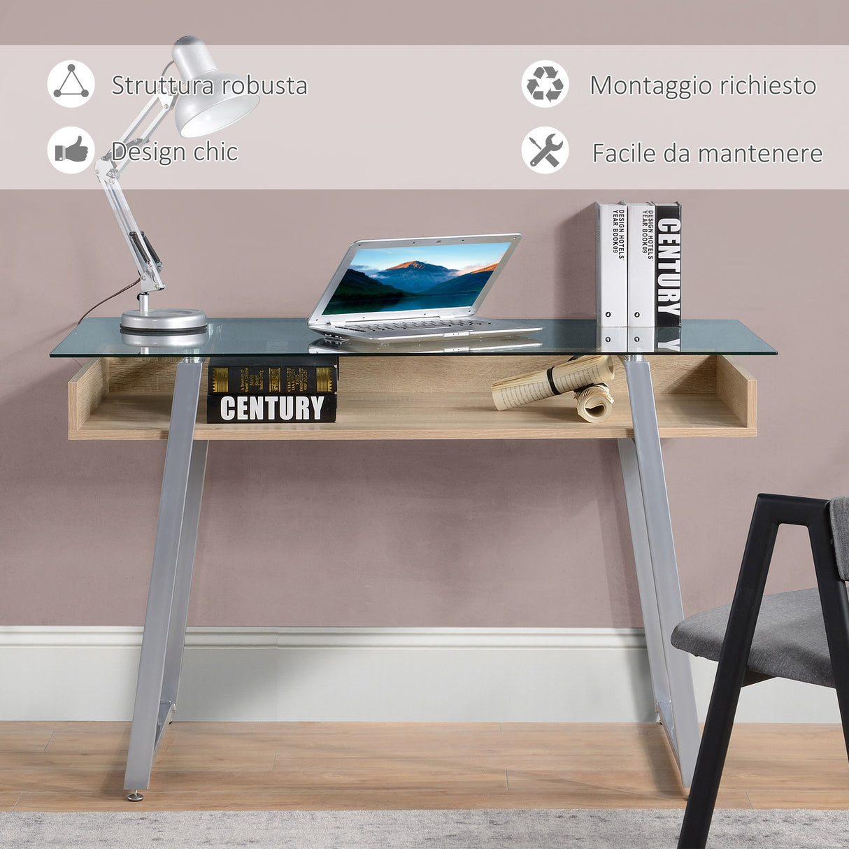 easycomfort easycomfort scrivania da computer di design con piano in vetro temperato di 9mm e telaio in legno e acciaio per casa ufficio ean 8055776910307