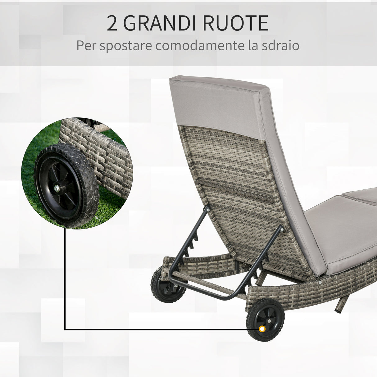 easycomfort easycomfort sdraio da giardino in rattan pe con schienale regolabile e cuscino 207x70x70cm grigio