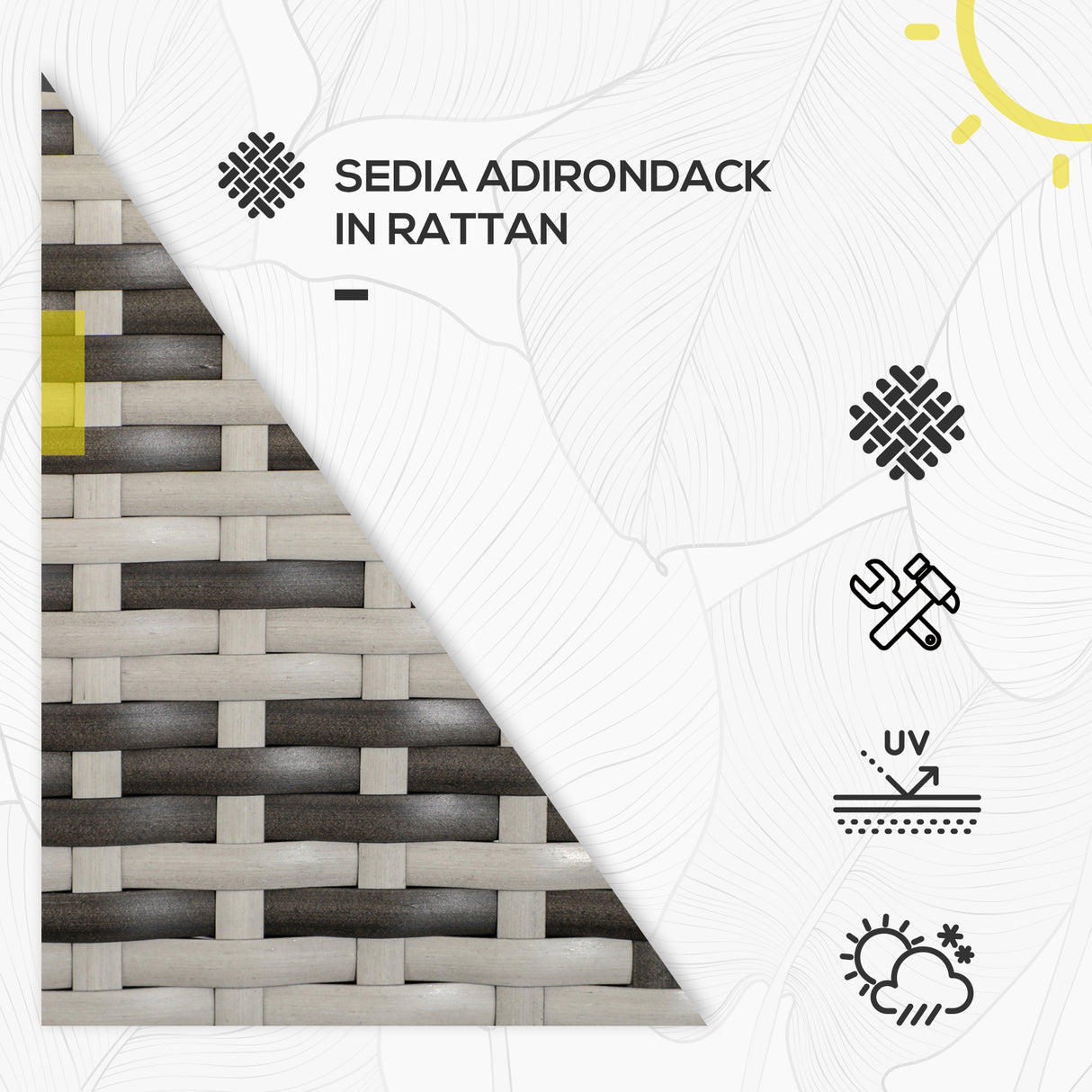 easycomfort easycomfort sedia da giardino adironrack con braccioli in rattan e acciaio 64x80x90 cm grigio