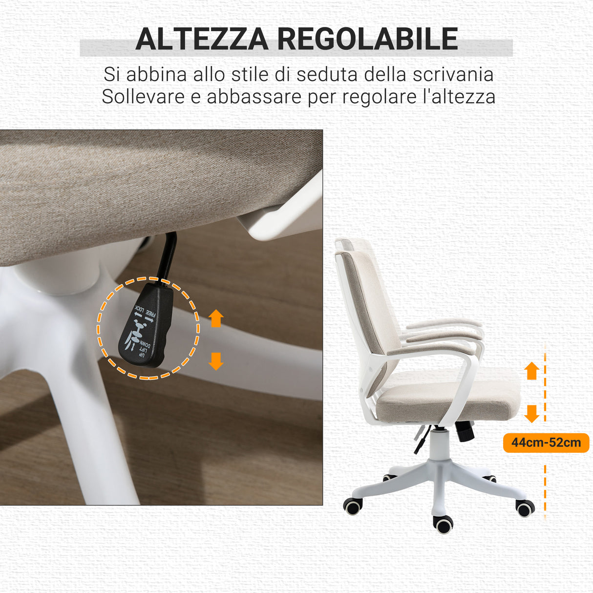 easycomfort easycomfort sedia da ufficio ergonomica con altezza regolabile e funzione dondolo 62x69x92 100cm beige