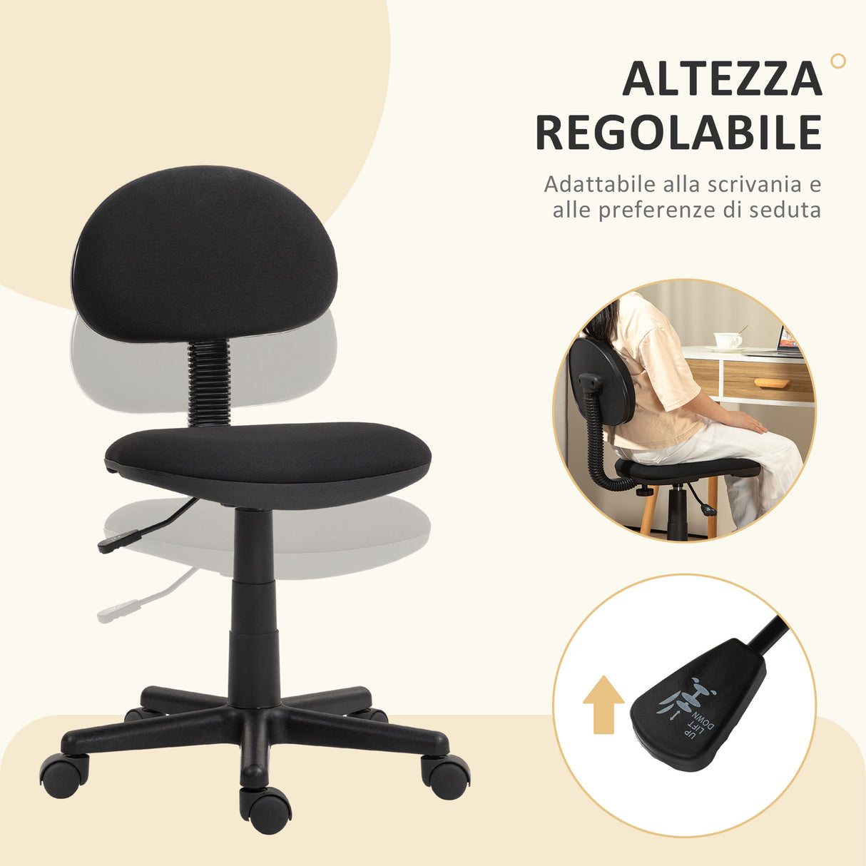 easycomfort easycomfort sedia da ufficio girevole ad altezza regolabile in tessuto elastico spugna e acciaio 43x51x73 85 cm nero