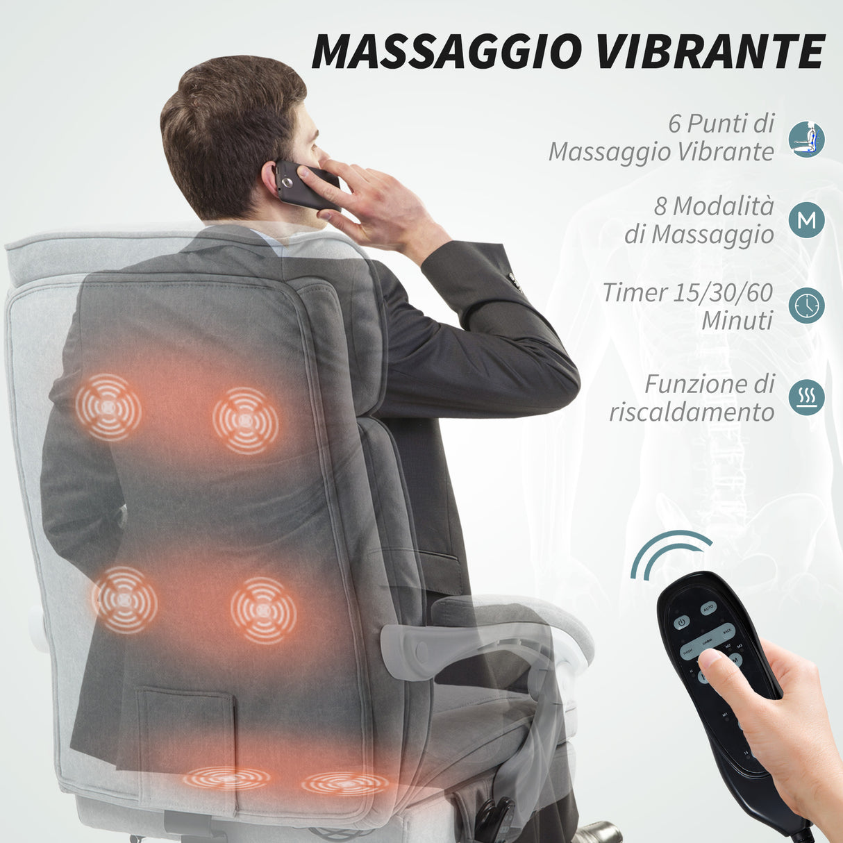 easycomfort easycomfort sedia da ufficio massaggiante e riscaldata con schienale reclinabile e poggiapiedi estraibile grigio
