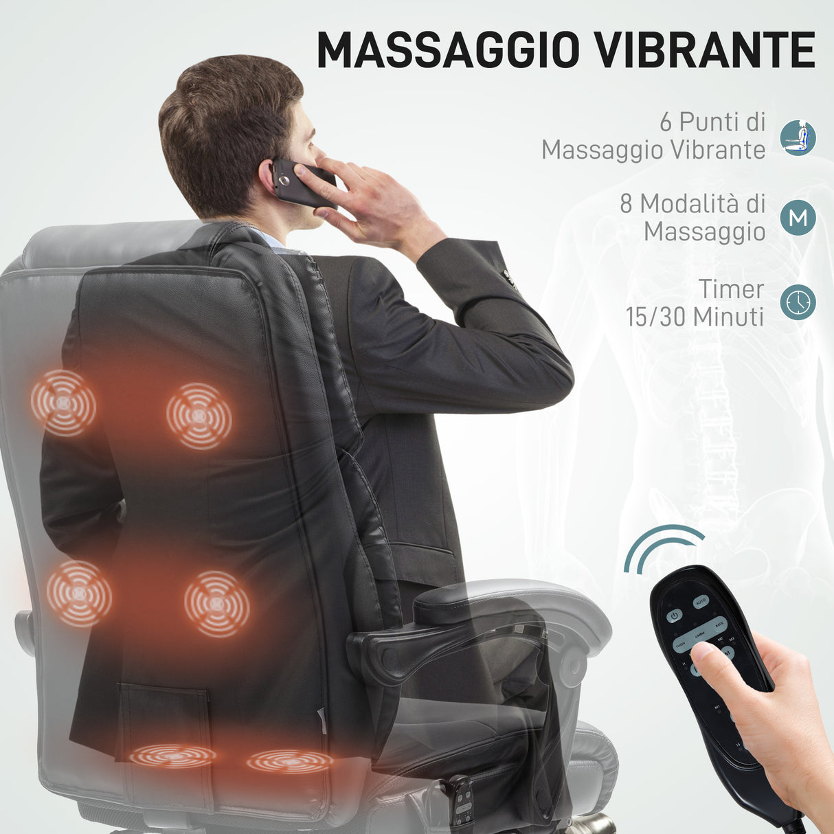 easycomfort easycomfort sedia da ufficio massaggiante e riscaldata con schienale reclinabile e poggiapiedi in pelle pu nero