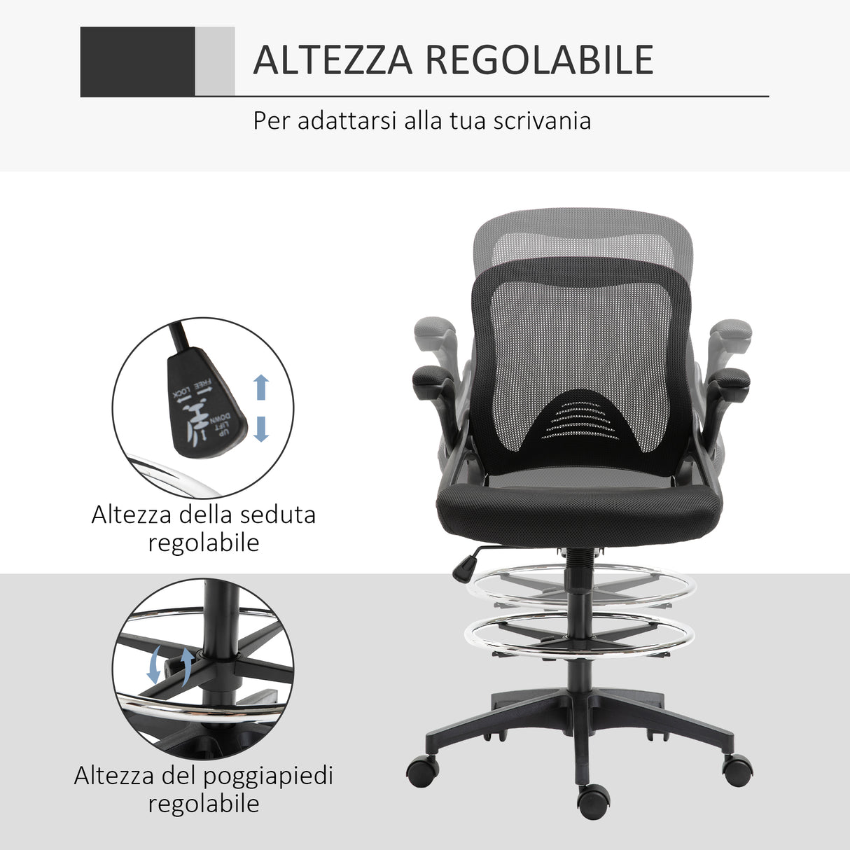 easycomfort easycomfort sedia da ufficio traspirante ad altezza regolabile con braccioli ribaltabili 64x60x106 126 cm nera