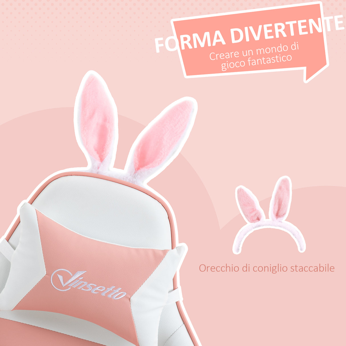 easycomfort easycomfort sedia gaming ergonomica con orecchie poggiapiedi estraibile cuscino lombare e poggiatesta rosa