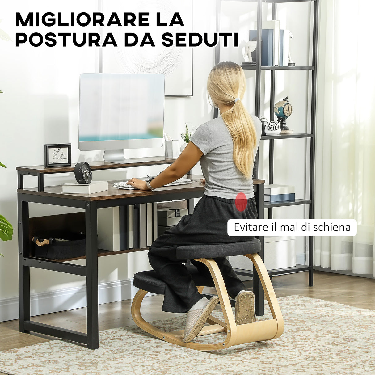 easycomfort easycomfort sedia inginocchiatoio con movimento a dondolo in tessuto effetto lino e legno di betulla 50x73x55 cm nero