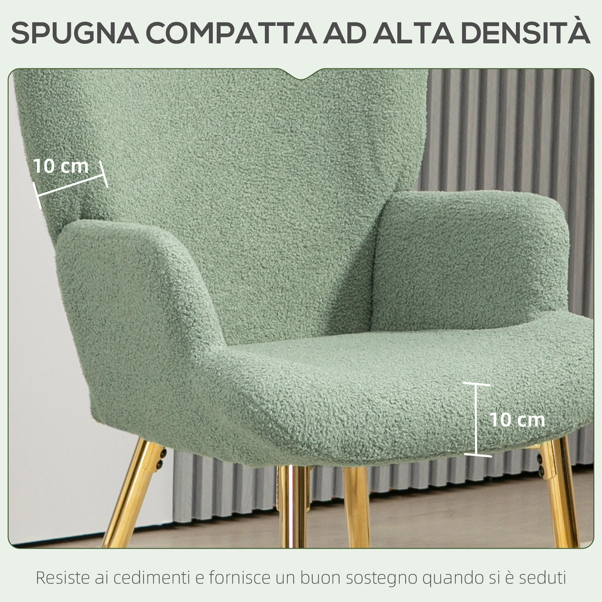 easycomfort easycomfort sedia per soggiorno con schienale alto in acciaio e tessuto effetto sherpa 73x68x111 cm verde e oro