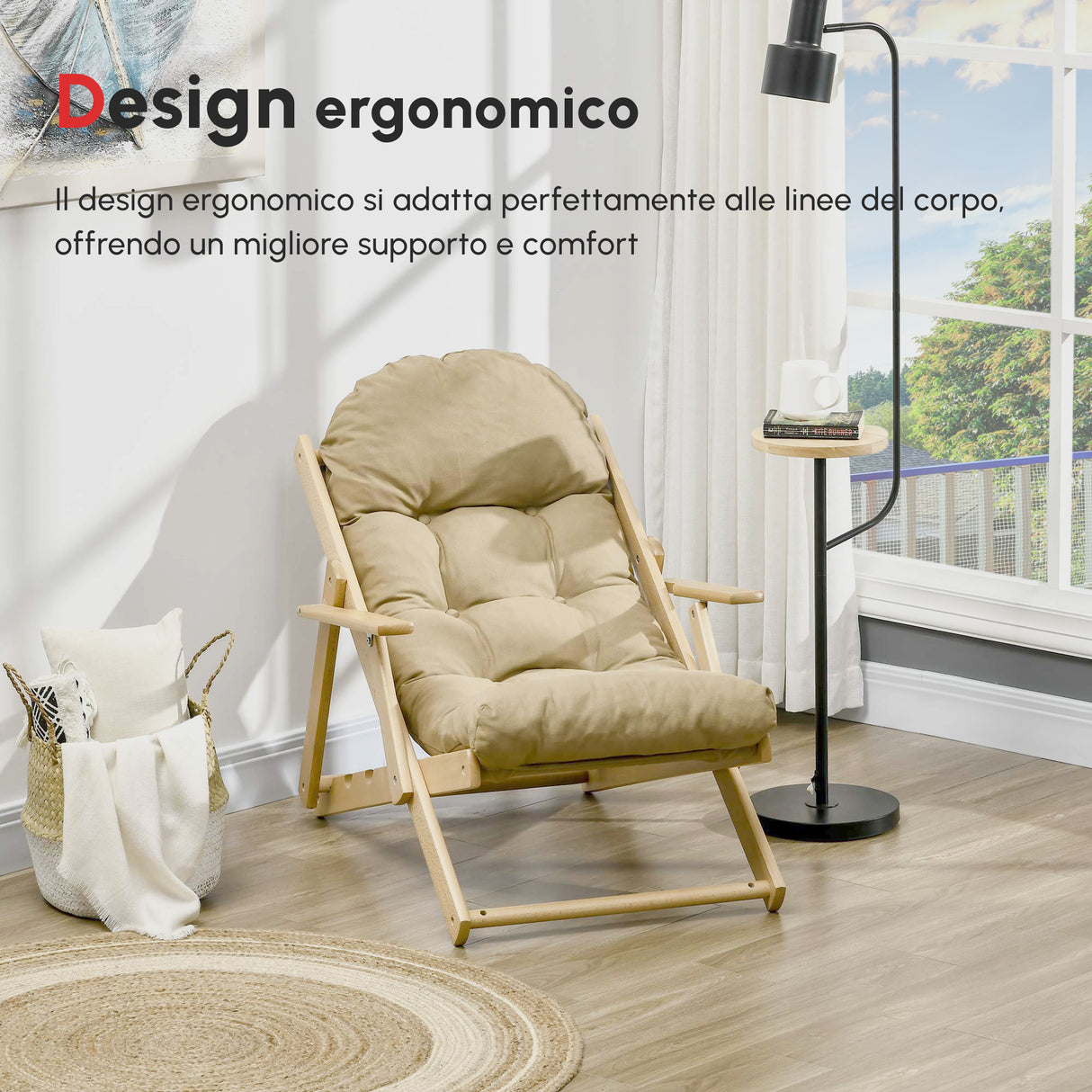 easycomfort easycomfort sedia per soggiorno pieghevole con braccioli e cuscino in legno di faggio e tessuto 71x89x96 cm marrone