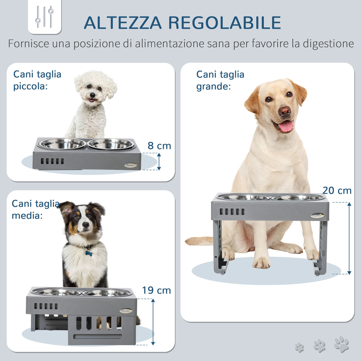 easycomfort easycomfort set 2 ciotole per cani da 1 2l con gambe rimovibili in abs e acciaio 44x27 7x28 cm grigio e argento