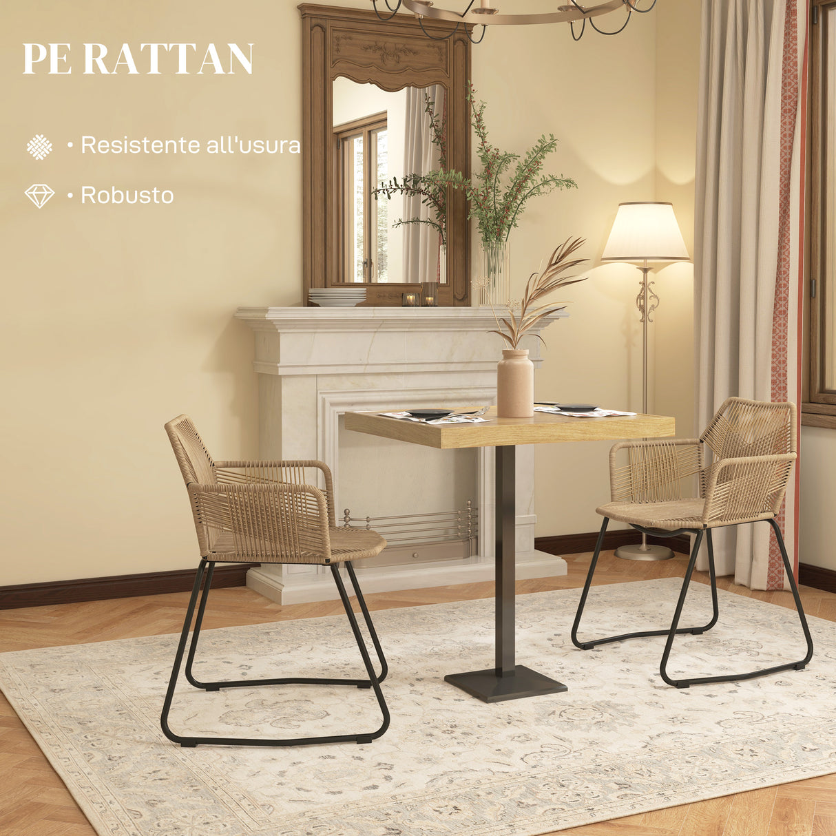 easycomfort easycomfort set 2 sedie da pranzo stile boho da interno in rattan pe con schienale basso e braccioli giallo