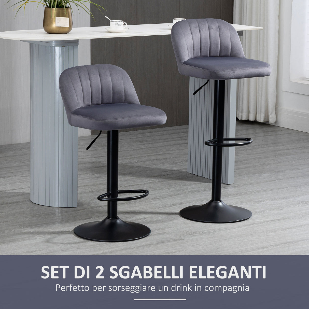 easycomfort easycomfort set 2 sgabelli da bar con schienale e poggiapiedi girevoli con altezza regolabile grigio