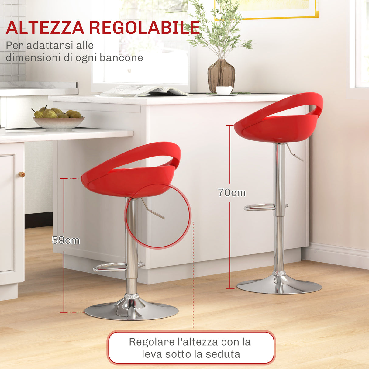 easycomfort easycomfort set 2 sgabelli da bar girevoli con poggiapiedi altezza regolabile base in acciaio seduta in abs rosso