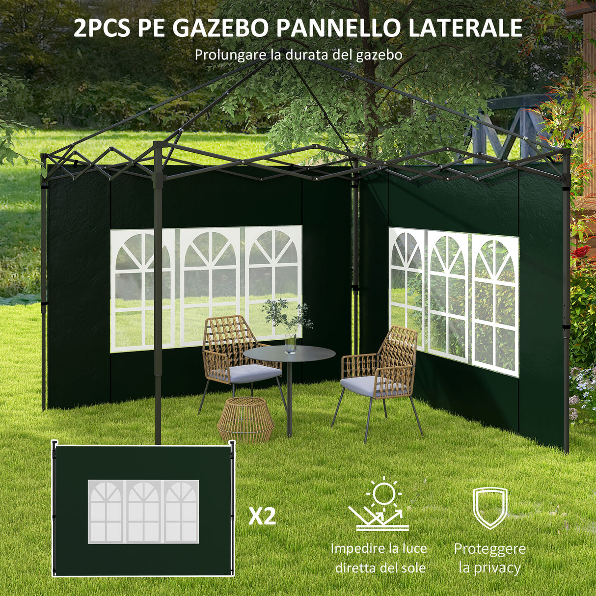 easycomfort easycomfort set 2 teli per gazebo 3x3 m e 3x6 m con finestre in pe e plastica 293x193 cm verde