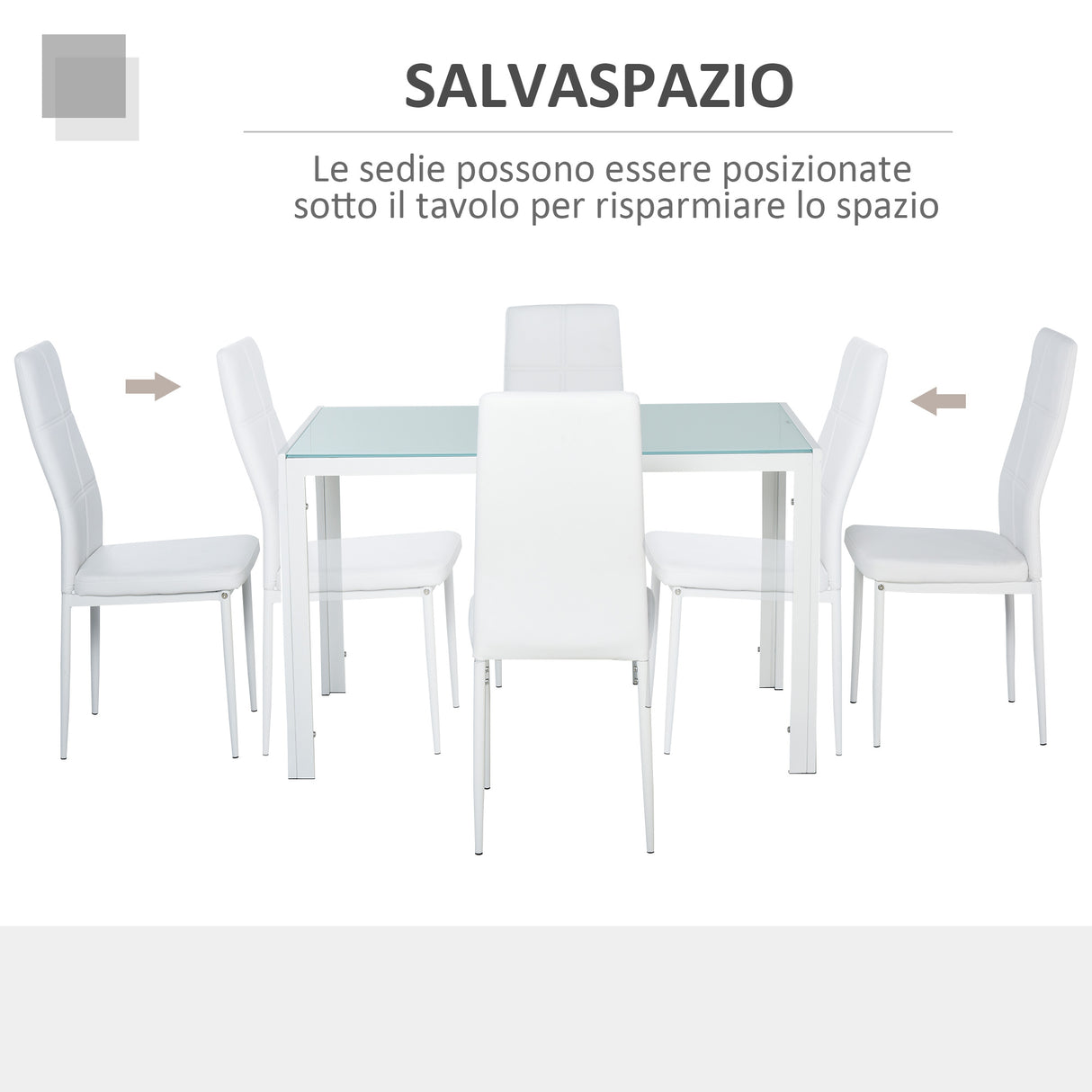 easycomfort easycomfort set 5 pezzi con 1 tavolo e 4 sedie per cucina o sala da pranzo in finta pelle metallo e vetro temperato bianco