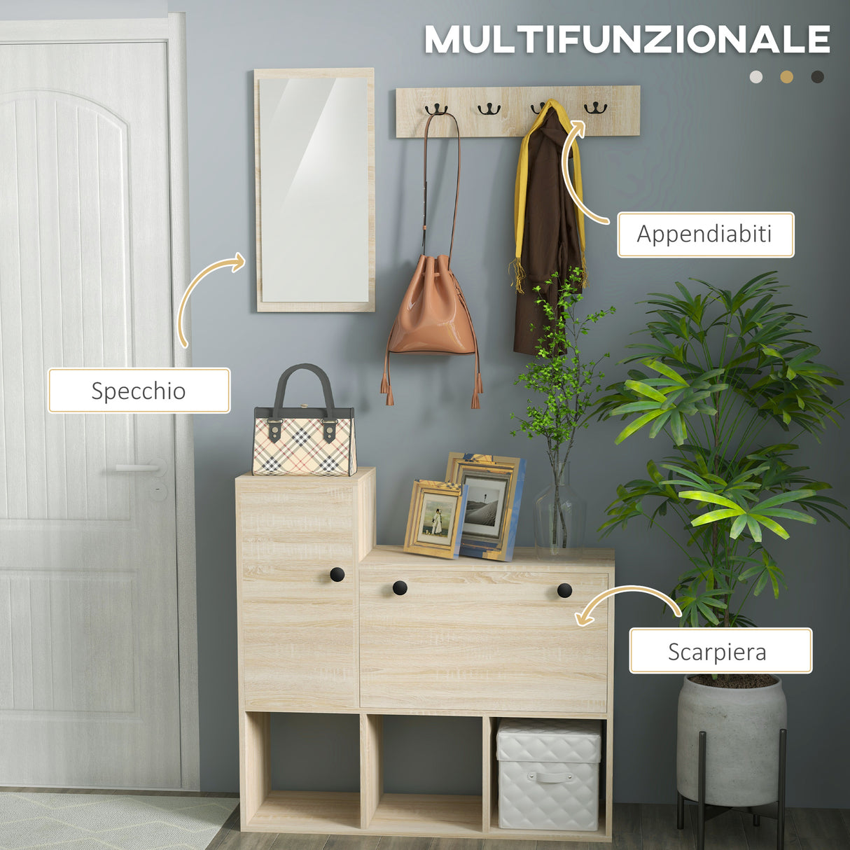 easycomfort easycomfort set da ingresso con attaccapanni a muro 4 ganci scarpiera per 9 scarpe armadietto e specchio