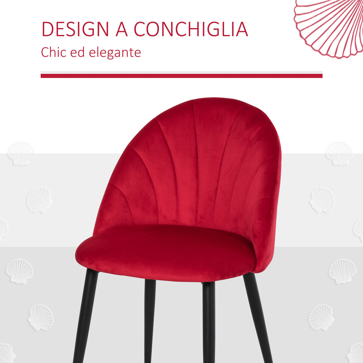 easycomfort easycomfort set di 2 sedie sala da pranzo sedie cucina moderne con schienale a conchiglia e gambe in metallo sedia in velluto con imbottita per cucina camera da letto ufficio e soggiorno rosso ean 8055776912158
