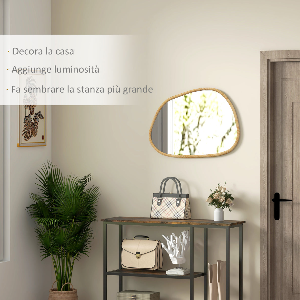 easycomfort easycomfort specchio da parete moderno con bordi irregolari e cornice in legno per camera e ingresso 80x60 cm