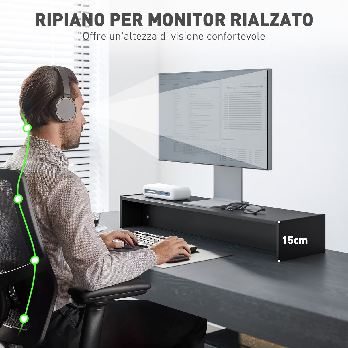 easycomfort easycomfort supporto per monitor con 2 vani contenitore in legno 100x27x15 cm nero