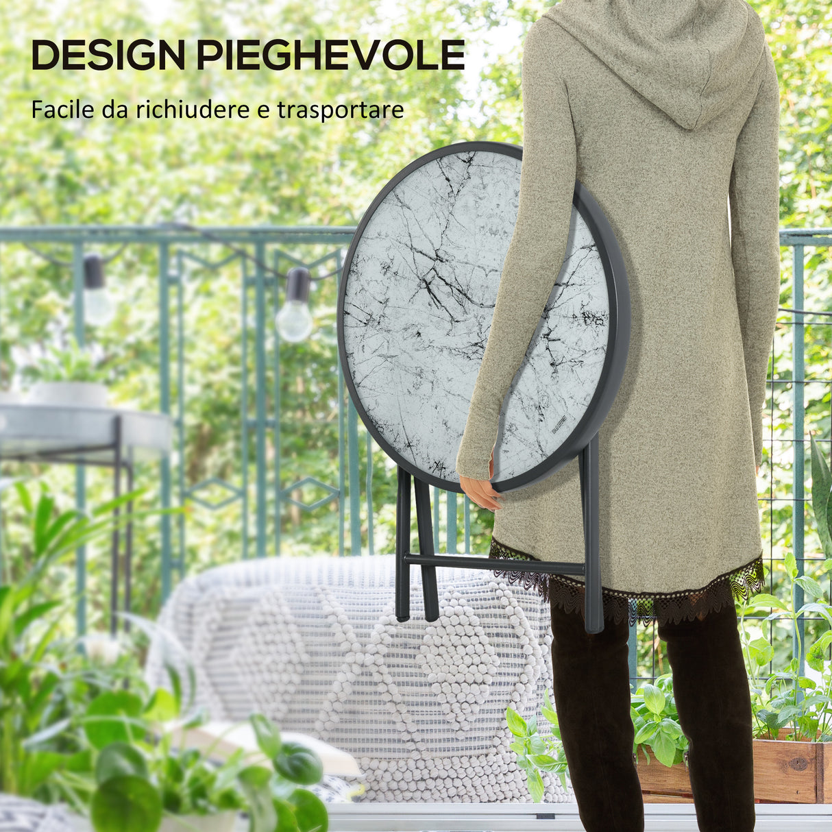 easycomfort easycomfort tavolino da caffe per giardino pieghevole con piano in vetro effetto marmo 45x50cm grigio