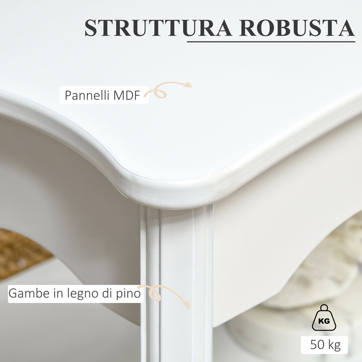 easycomfort easycomfort tavolino da salotto con ampio ripiano portaoggetti inferiore in legno 94x44x43cm bianco ean 8054144137254