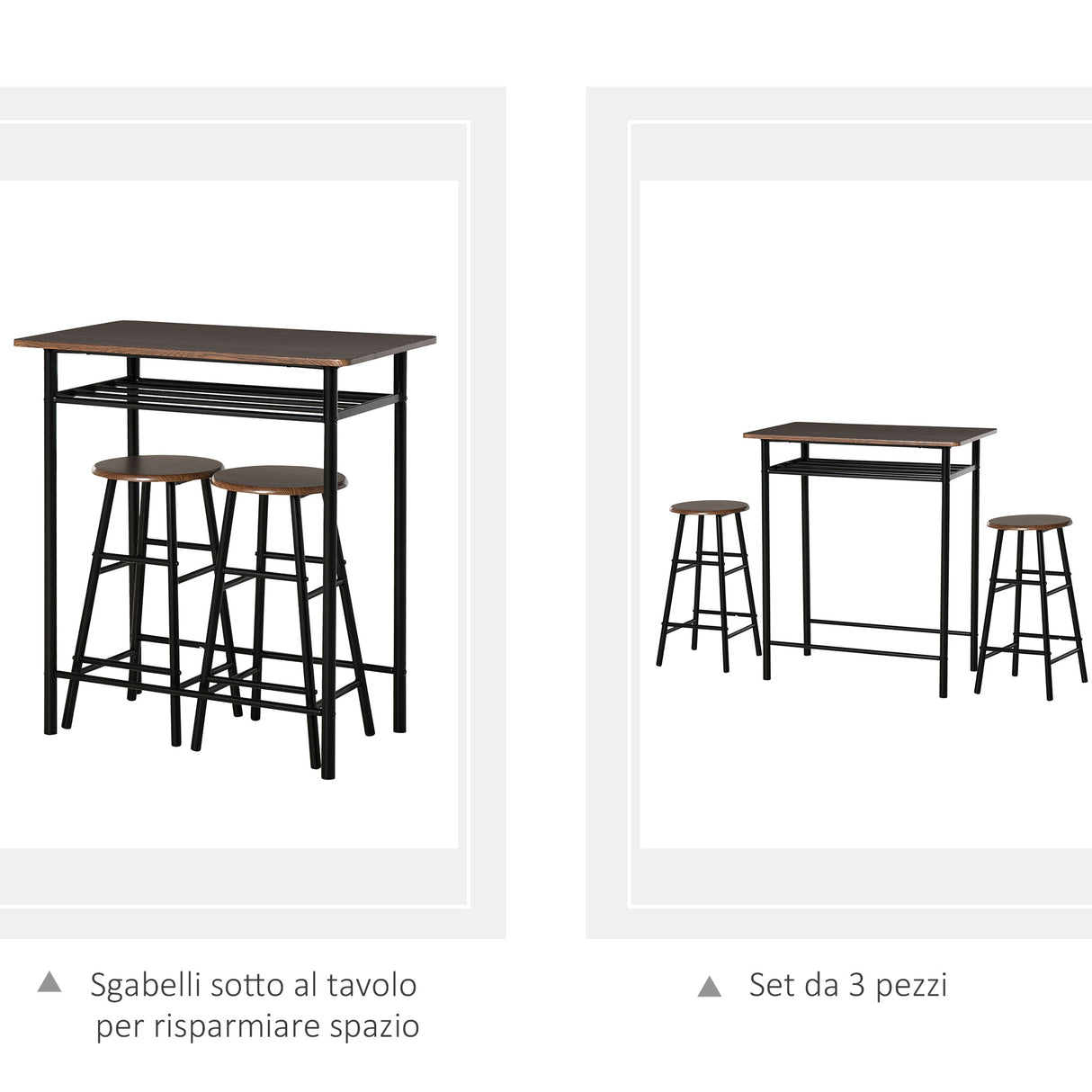 easycomfort easycomfort tavolo alto con 2 sgabelli per cucina soggiorno bar struttura in acciaio con poggiapiedi e mensola ean 8054144130316