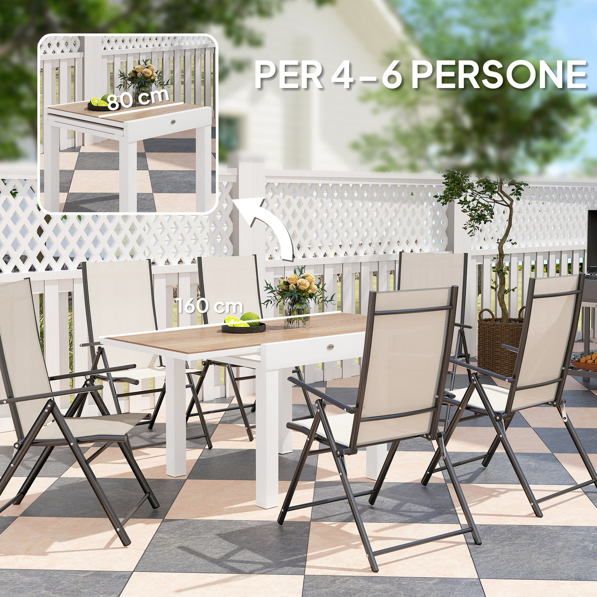 easycomfort easycomfort tavolo da pranzo da giardino allungabile 80 160 cm per 4 6 posti bianco