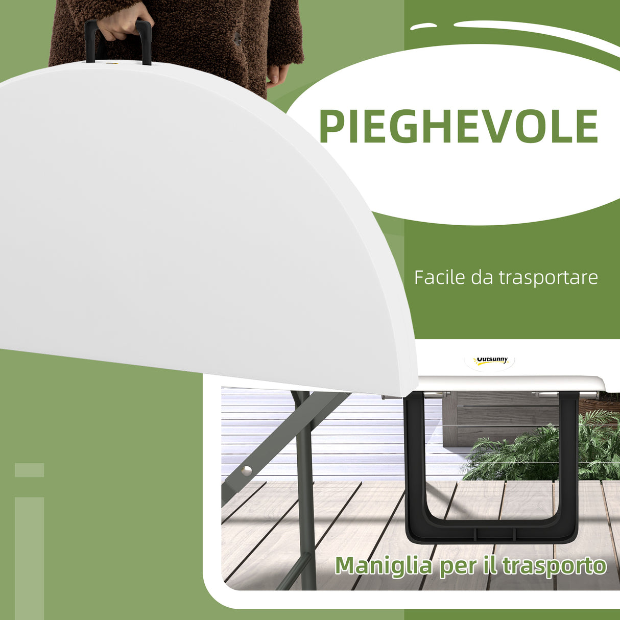 easycomfort easycomfort tavolo pieghevole per giardino e campeggio in acciaio e hdpe 122x73 cm grigio e bianco
