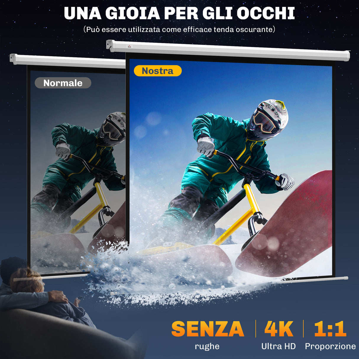 easycomfort easycomfort telo proiettore motorizzato da 92 pollici con telecomando in plastica e metallo 189 5x8x189 5 cm bianco