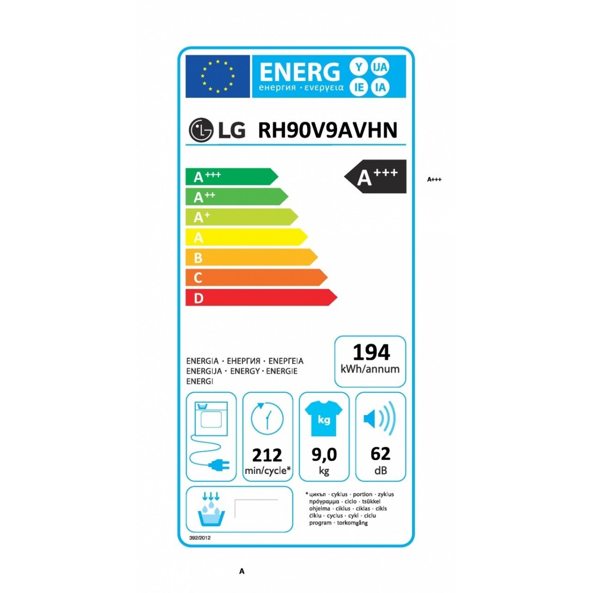asciugatrice a pompa di calore lg rh90v9avhn 9 kg eco hybrid classe a___