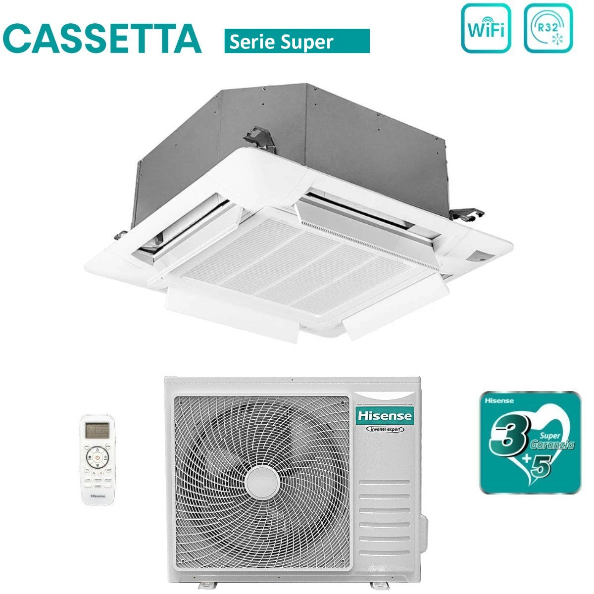 climatizzatore condizionatore hisense inverter a cassetta serie super 24000 btu act71ur4rjc8 _ auw71u4rj7 r 32 wi fi optional classe a__ a_ con telecomando e pannello incluso