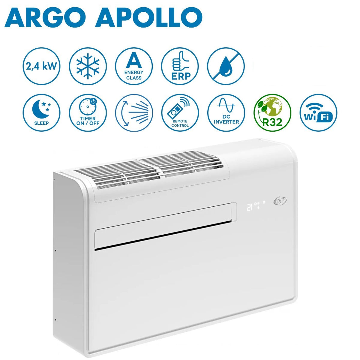 climatizzatore condizionatore senza unita esterna argo inverter apollo 10sc solo freddo da 2 04 kw r 32 wi fi integrato classe a