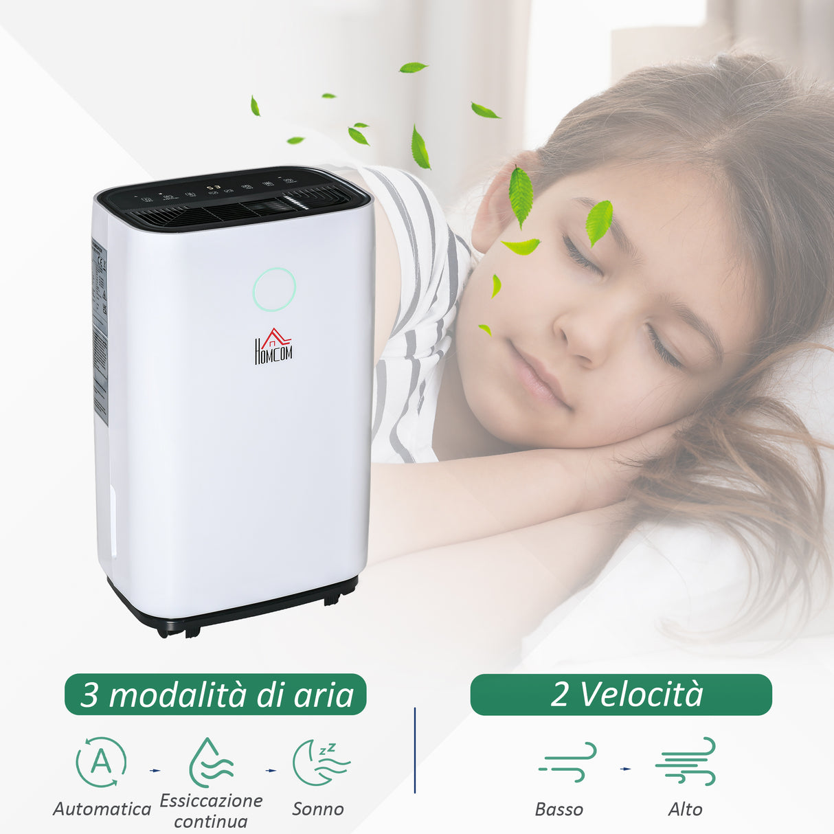 easycomfort deumidificatore da 20l 3 modalita e 2 velocita timer 24h design silenzioso 33.5x23x57cm bianco