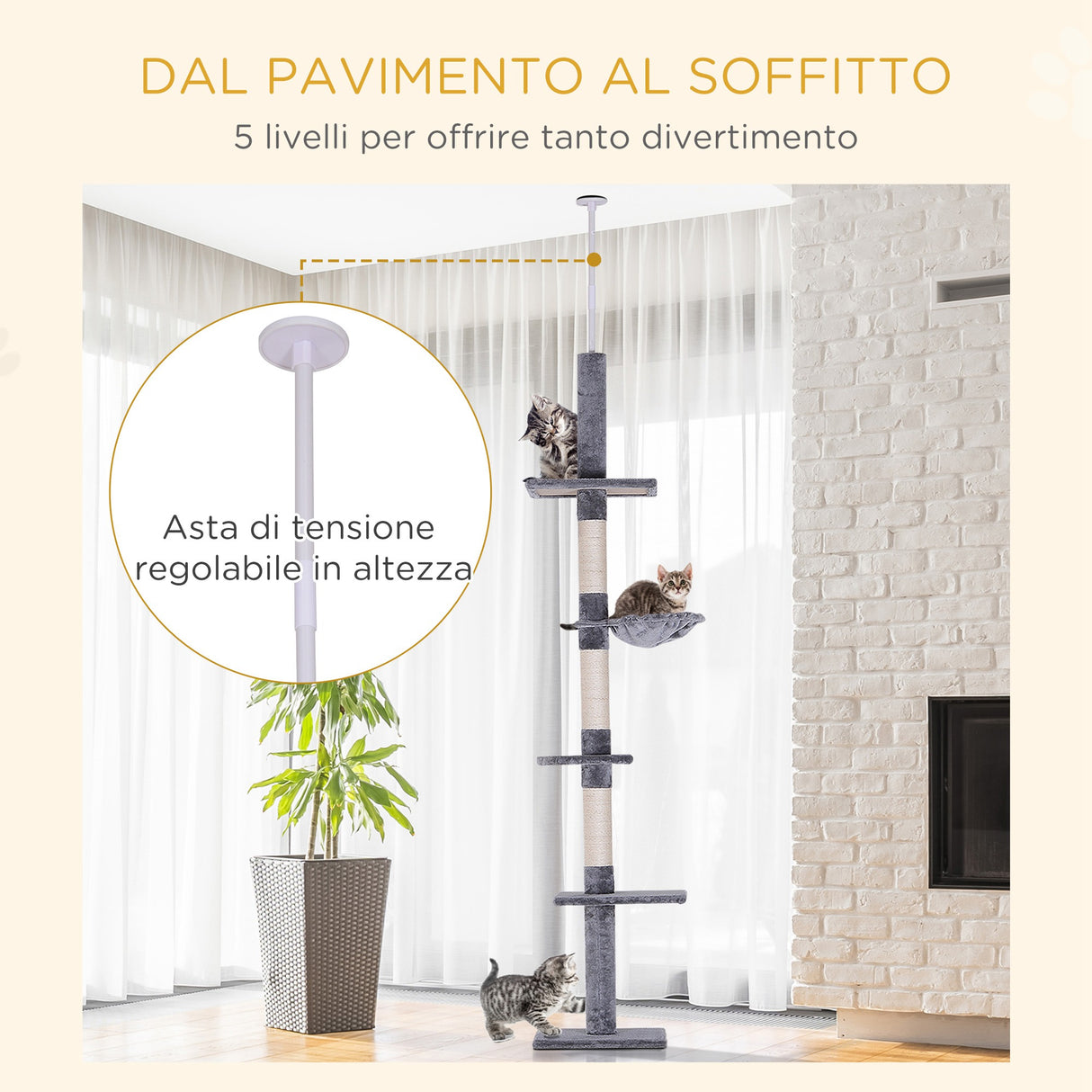 easycomfort easycomfort albero tiragraffi a 4 livelli ad altezza regolabile in truciolato peluche e sisal 40x34x230 260 cm grigio