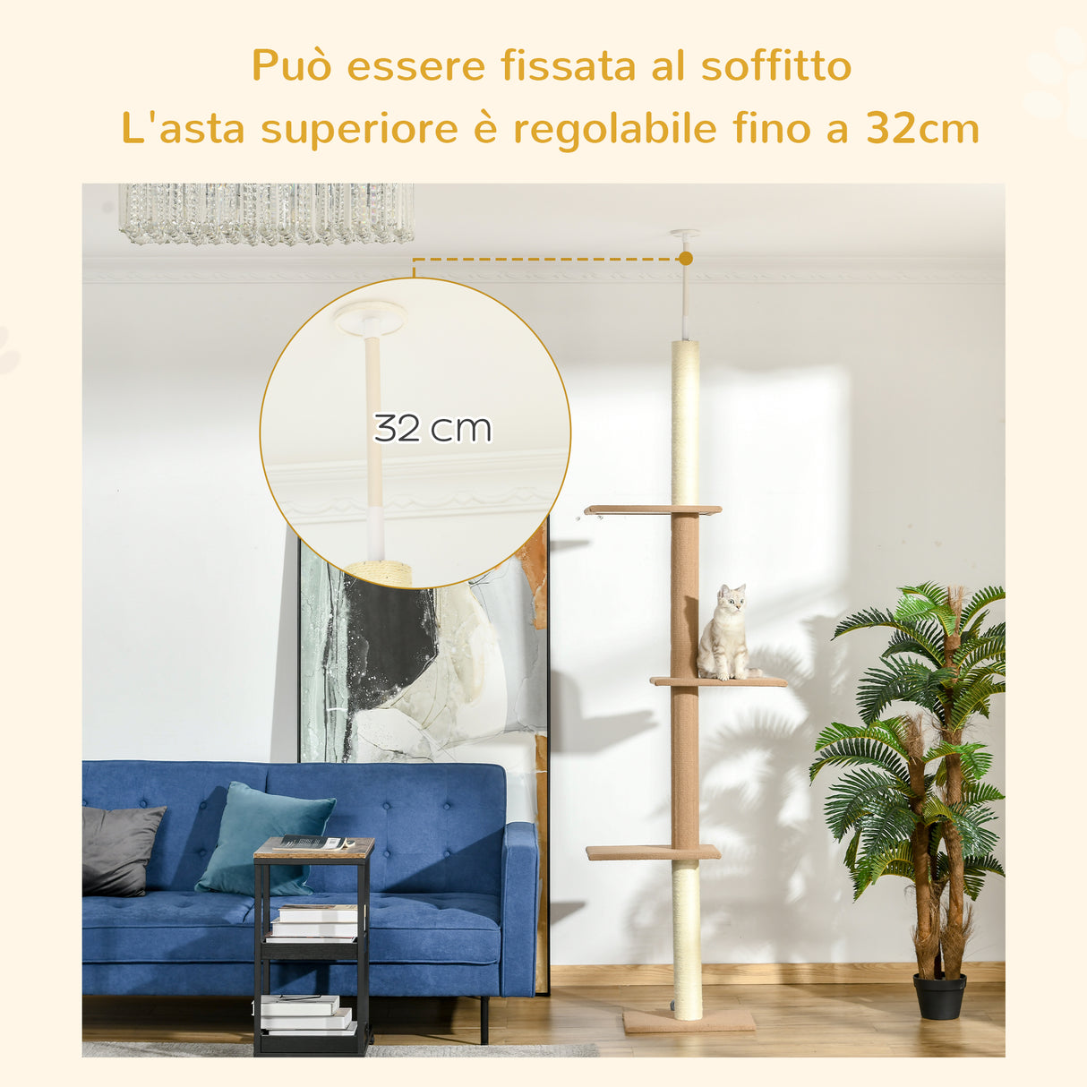 easycomfort easycomfort albero tiragraffi per gatti a 4 livelli con altezza regolabile marrone 43x27x228 260cm