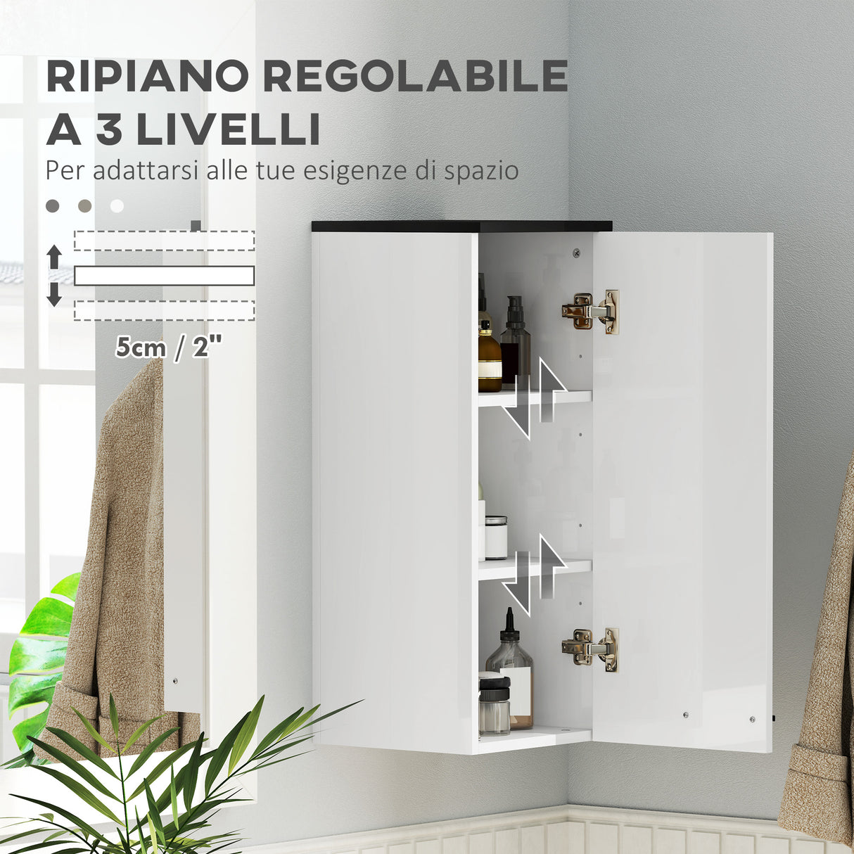 easycomfort easycomfort armadietto bagno da parete con 3 ripiani e mensole regolabili 30x32x73 cm bianco