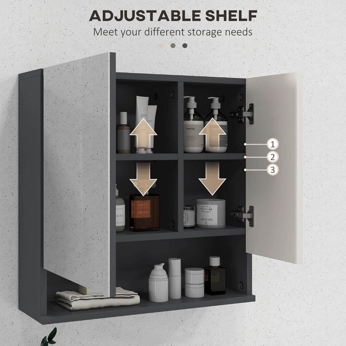 easycomfort easycomfort armadietto con specchiera bagno a 2 ante e mensole regolabili in legno 55x17x55cm grigio