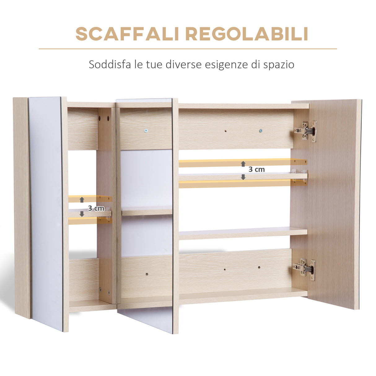 easycomfort easycomfort armadietto pensile da bagno a parete con specchio a 3 ante e ripiani regolabili in legno 90x60x13 5cm ean 8054144132402