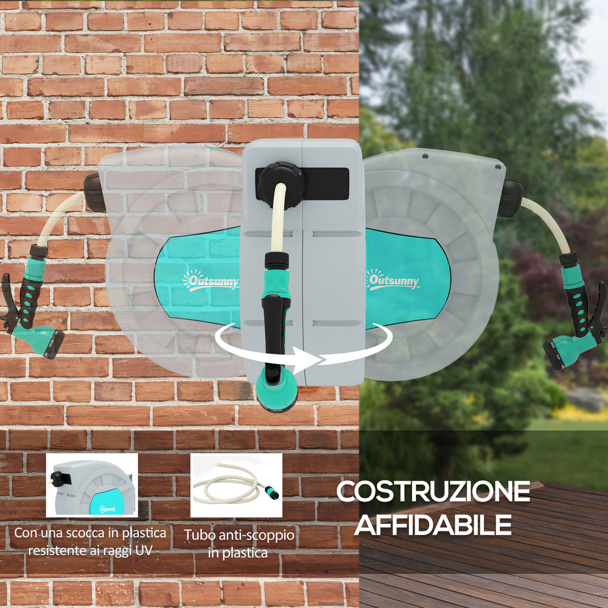 easycomfort easycomfort avvolgitubo automatico a parete e portatile lunghezza 302 m sistema di blocco e 7 getti verde