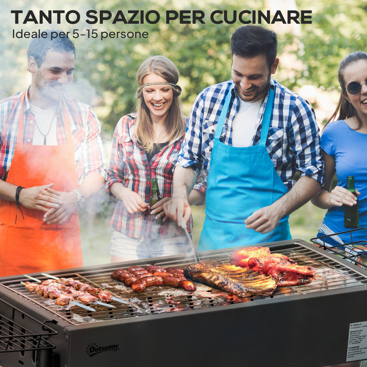 easycomfort easycomfort barbecue a carbonella con 2 griglie e cestini laterali 94x39x70cm nero