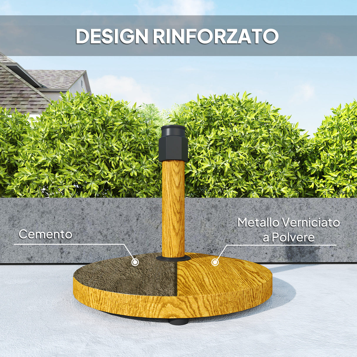 easycomfort easycomfort base per ombrellone a 4 ruote con freni in cemento e metallo 48x44 cm color legno