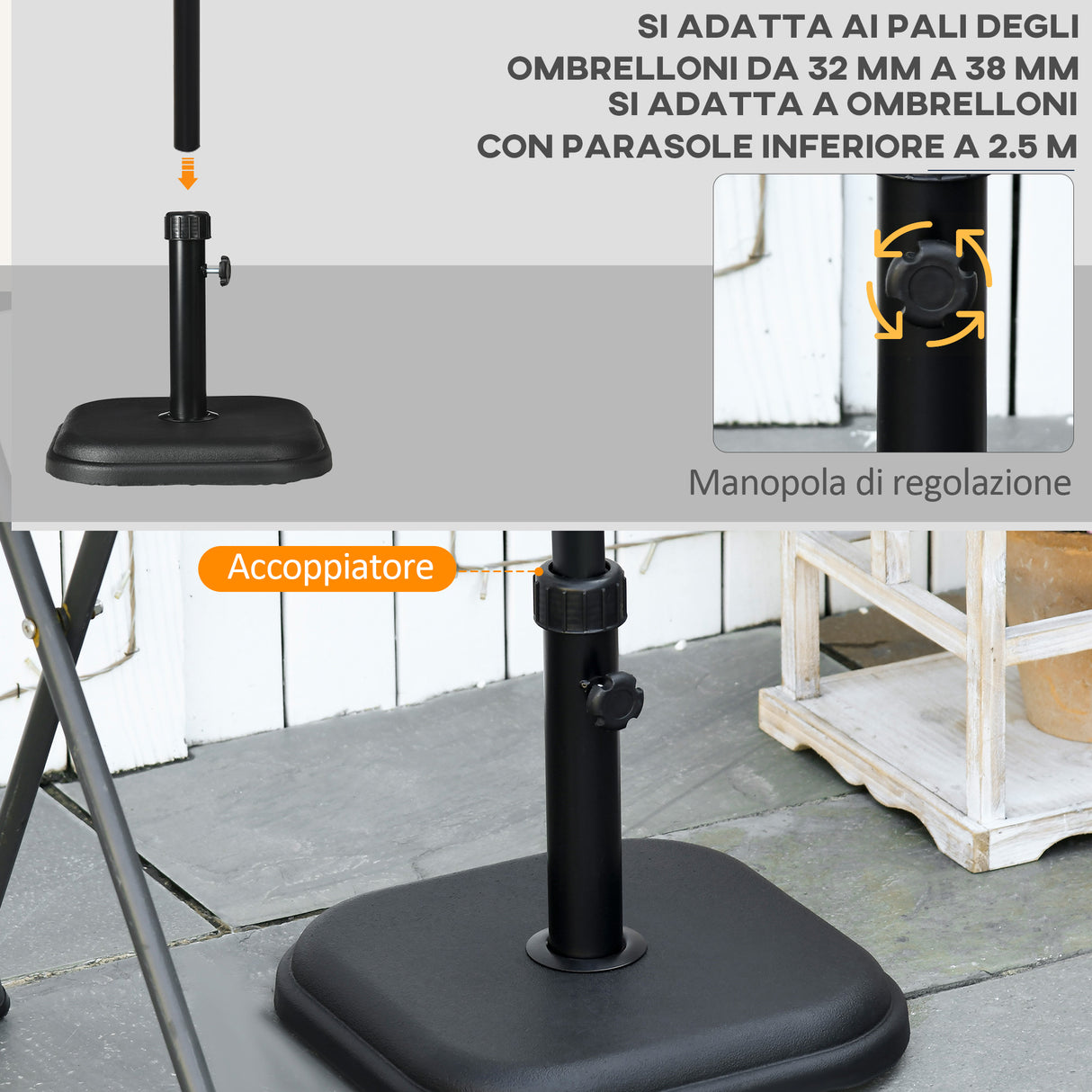 easycomfort easycomfort base per ombrellone da giardino in plastica e cemento da 11kg 36x36x31cm nero