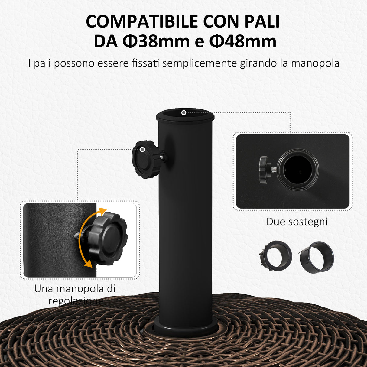 easycomfort easycomfort base per ombrellone da giardino rotonda a 4 ruote con freni in acciaio e resina 52x41 cm bronzo e nero